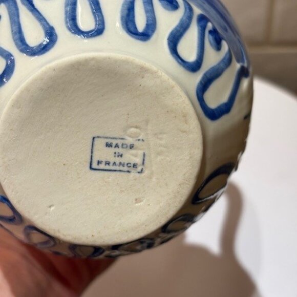 Hand Painted Cruet Wine Pitcher with stopper sailboats Blue/White Made in France - Picture 8 of 8